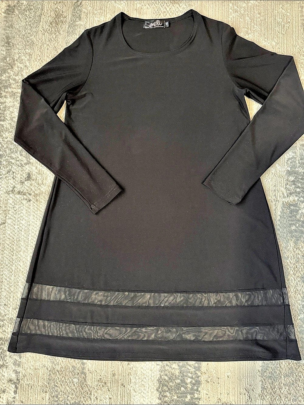 Sympli Black Long Sleeve Mesh Hem Tunic